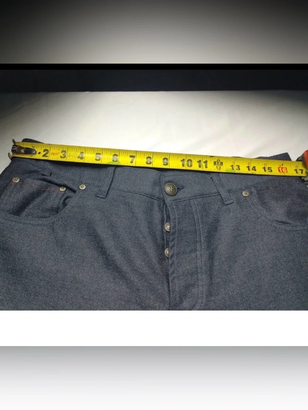 Isaia Slim Straight Jeans in Charcoal Gray with Red Leather Patch
